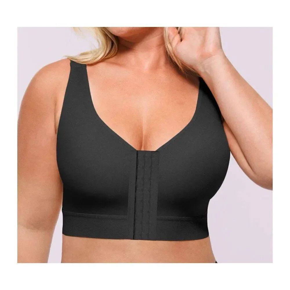 Shapellx black unlined wireless front clasp bra size medium NWOT